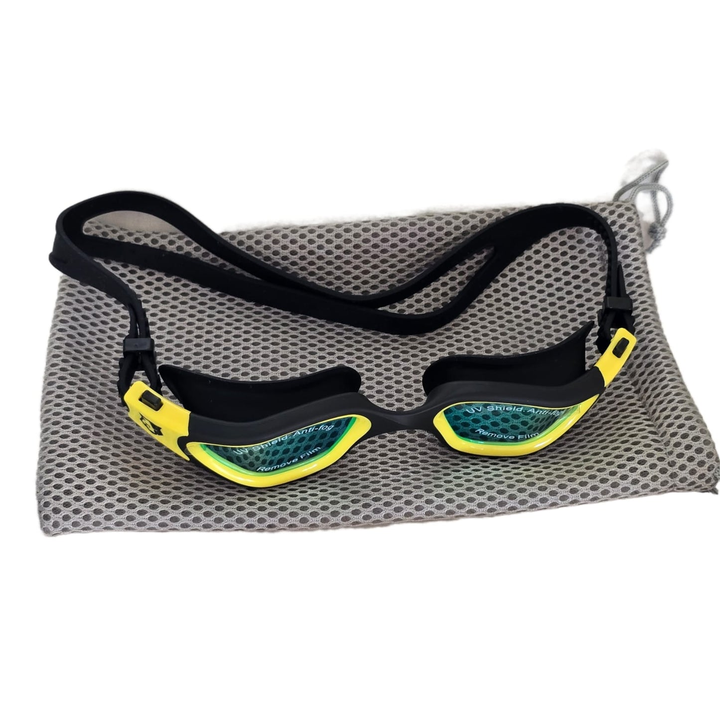 FLOWOLF FH1 Open Water Goggles - Black/ Yellow / Mirror Lenses + Mesh Bag