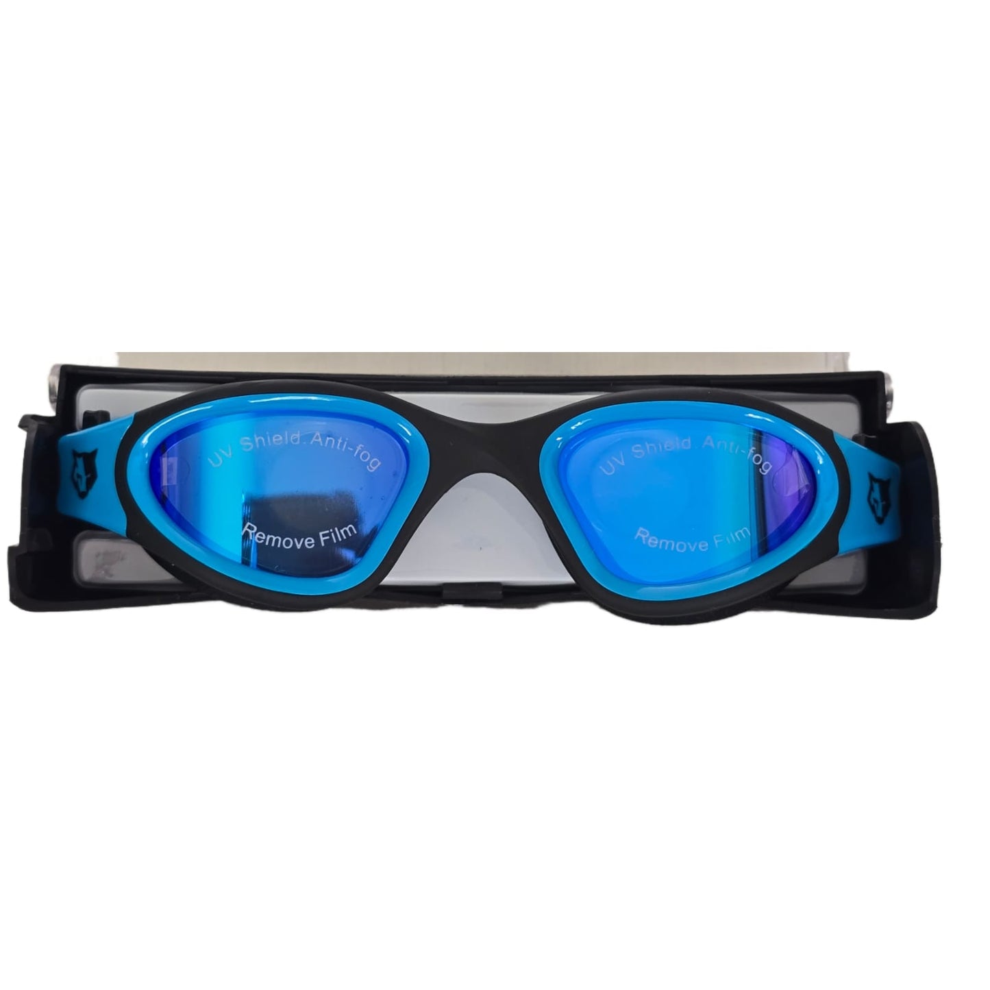 FLOWOLF FH1 Open Water Goggles - Black/ Blue / Mirror Lenses + Mesh Bag