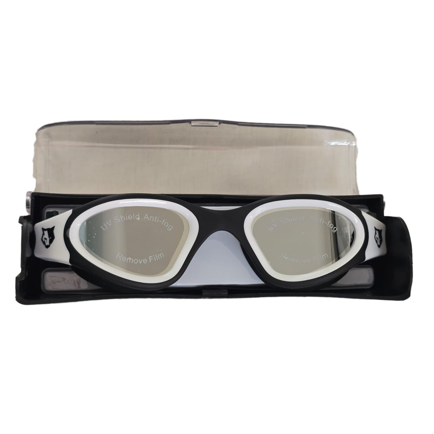 FLOWOLF FH1 Open Water Goggles - Black/ White / Mirror Lenses + Mesh Bag