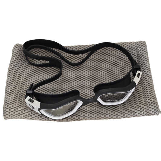 FLOWOLF FH1 Open Water Goggles - Black/ White / Mirror Lenses + Mesh Bag
