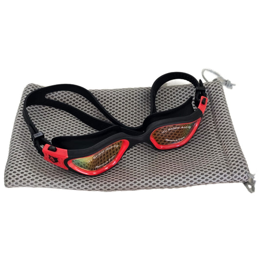 FLOWOLF FH1 Open Water Goggles - Black/ Red / Mirror Lenses + Mesh Bag