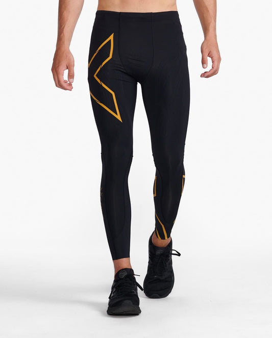 2XU South Africa - Men's Light Speed Compression Tights - Black/Turmeric Reflective