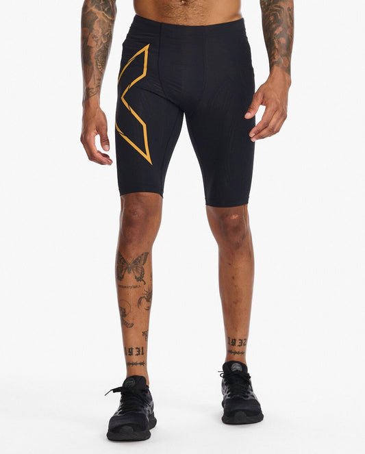 2XU South Africa - Men's Light Speed Compression Shorts - Black/Turmeric Reflective