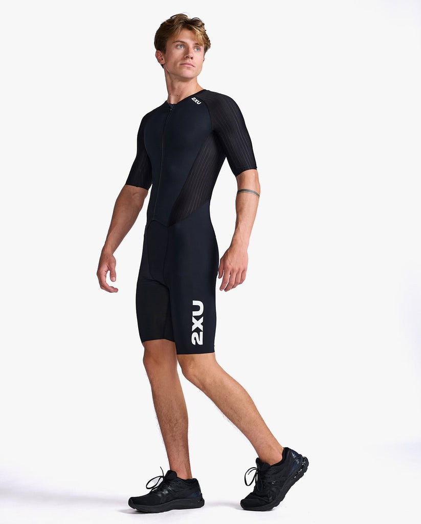 2XU Men's Aero Sleeved Trisuit - Black / White