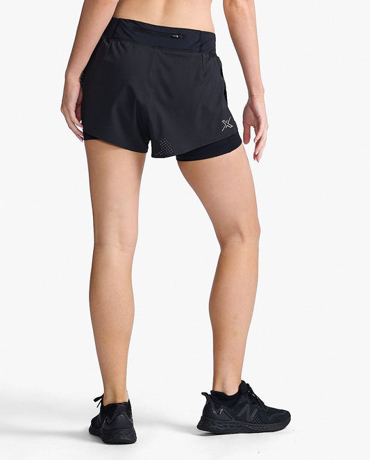 2XU South Africa - Womens Aero 2-in-1 4 Inch Shorts - BLK/SRF