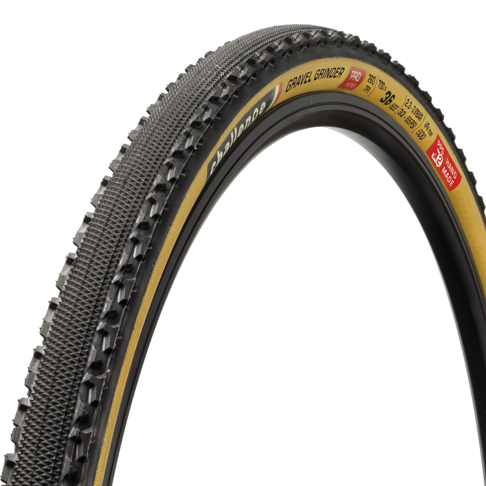 CHALLENGE Gravel Grinder PRO 700x36 Hand Made Tubeless Tire 260tpi - Black/Tan