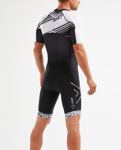 2XU South Africa - Men's Compression Full Zip Sleeved Trisuit - Black/White Lines