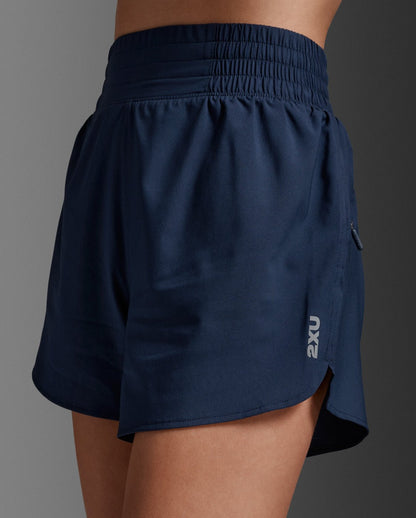 2XU South Africa - Women's Aero Hi-Rise 4 inch Shorts - Midnight / Silver Reflective
