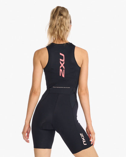 2XU South Africa - Womens Aero Front Zip Trisuit - Black/Hyper Coral