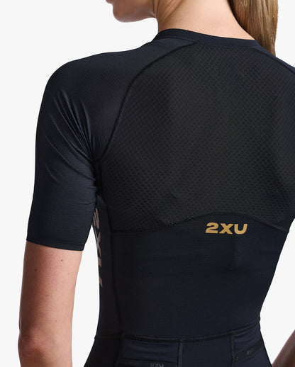 2XU South Africa - Womens Light Speed Sleeved Trisuit - Black/Gold