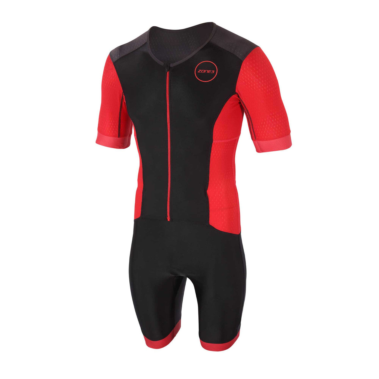 Zone 3 Aquaflow + Short Sleeve Full Zip Trisuit - BLK/RED/GRY