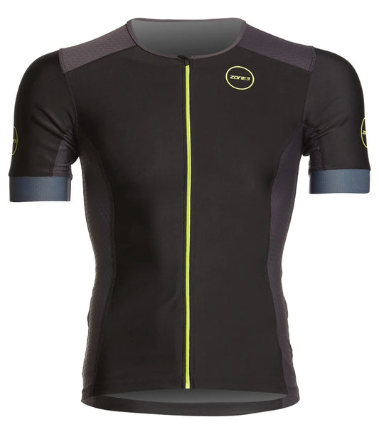Zone3 Men's Aquaflo+ Short Sleeve Tri Top - black/grey/neon green