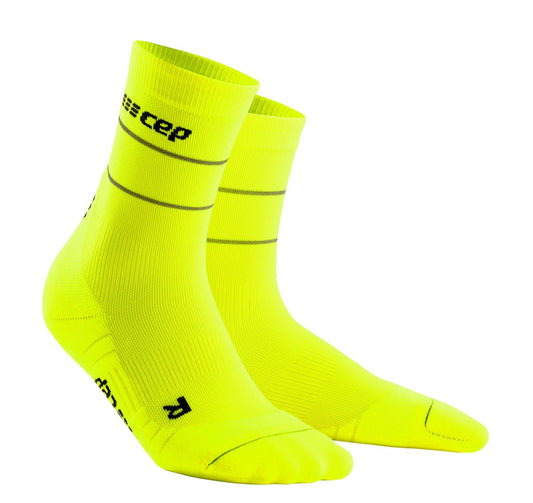 CEP Reflective Compression Socks Women's Mid Cut - Neon Yellow