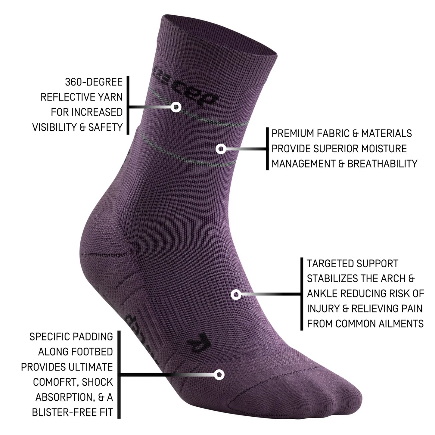 CEP Reflective Mid Cut Sock Women's - Purple